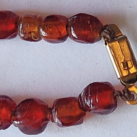 Necklace with beaded glass brown, orange, Murano style with inclusions 23" - Picture 7 of 7